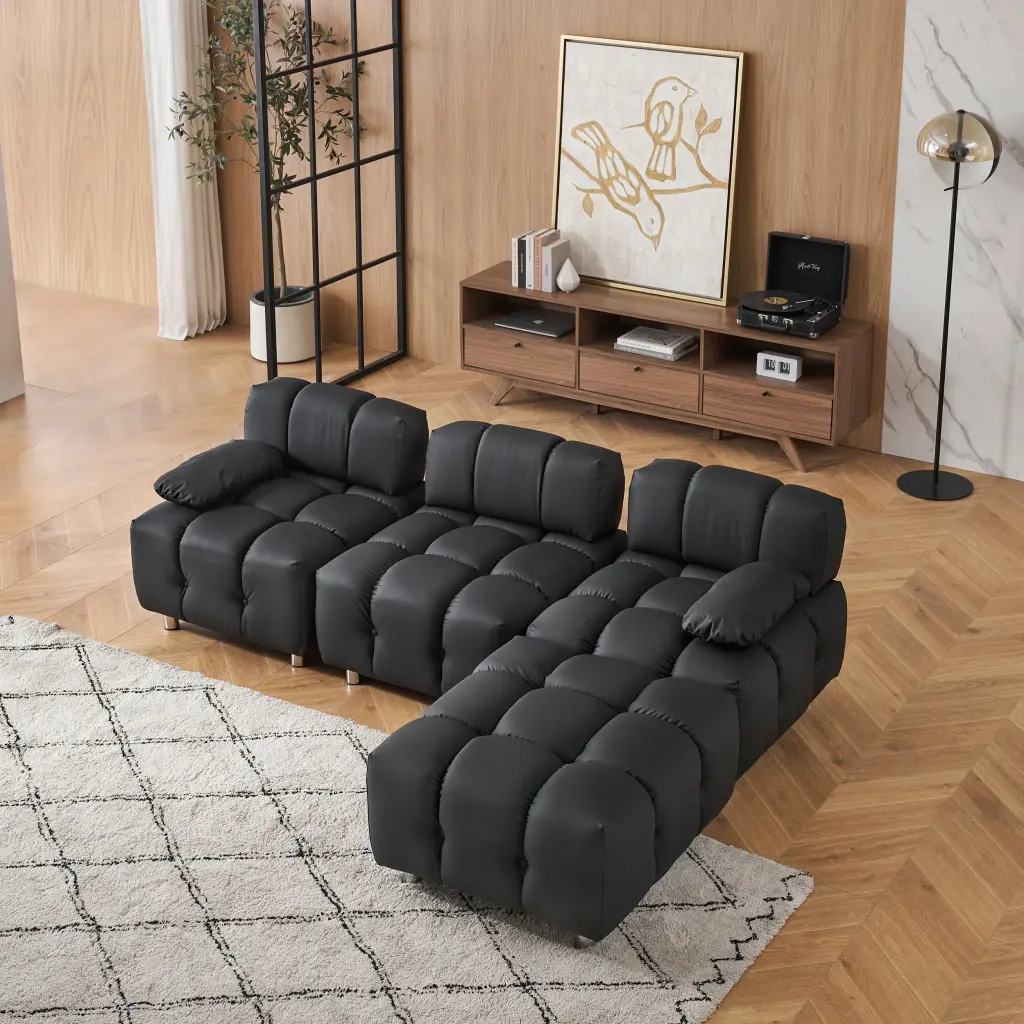 90.6 Inch Black Technology Cloth Sofa - Waterproof, Stain & Cat Scratch Resistant fan chen furniture