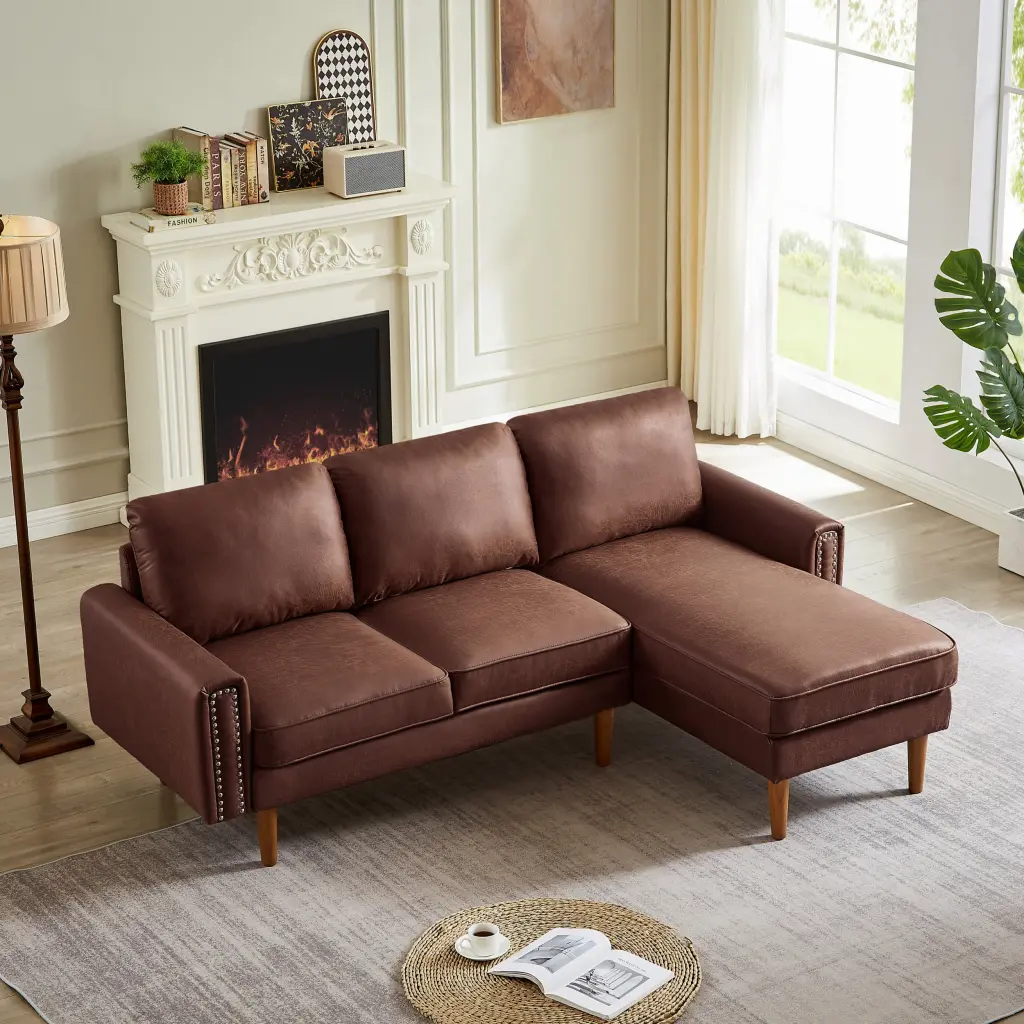 82.2 Inch Influence Sofa Couch Chaise and Mid Century Copper Nail Arms fj furniture