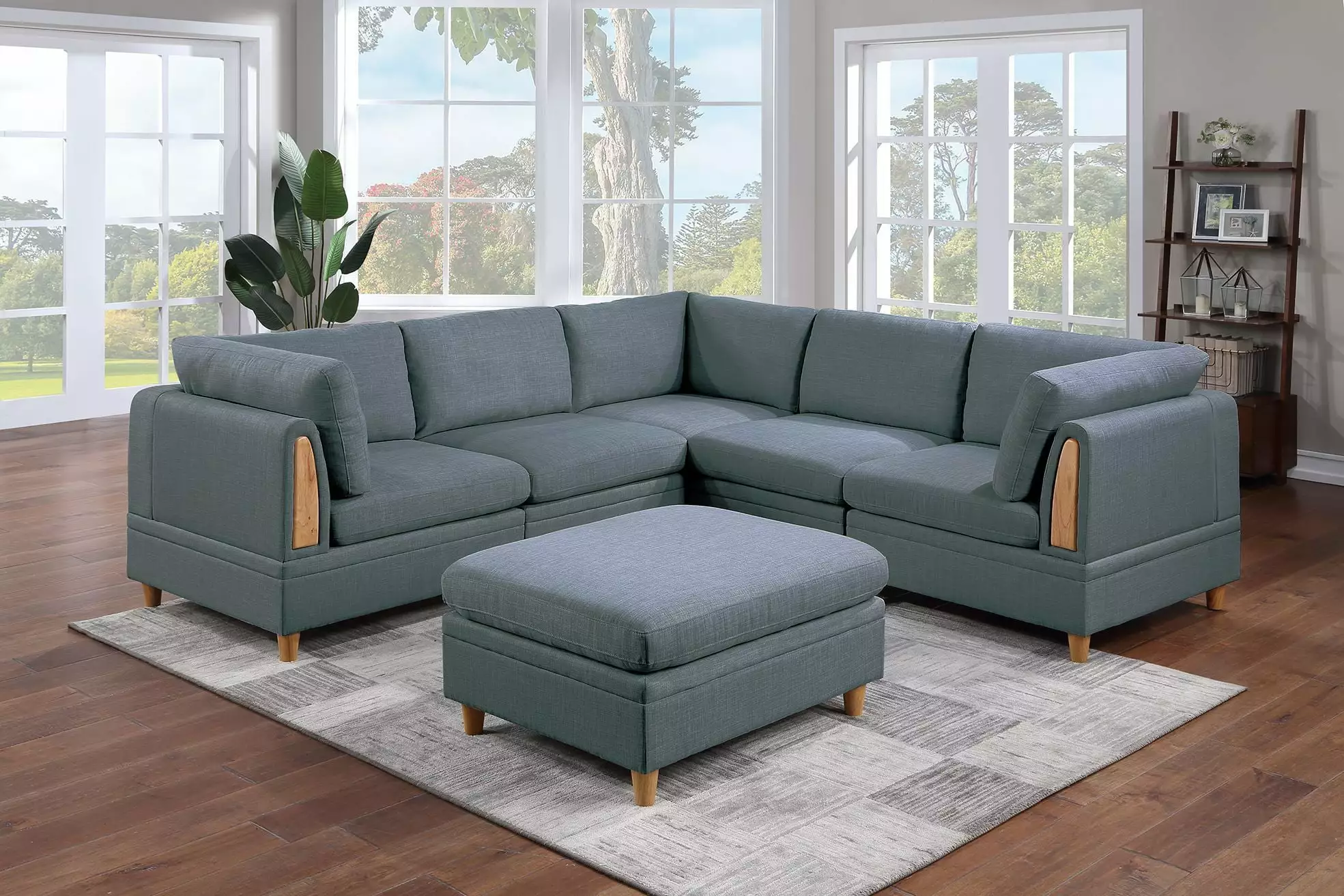Felix 6pc Modular Sectional Sofa Set 3x Wedges 2x Armless Chair And 1x Ottoman Steel Gray Go Green Woods