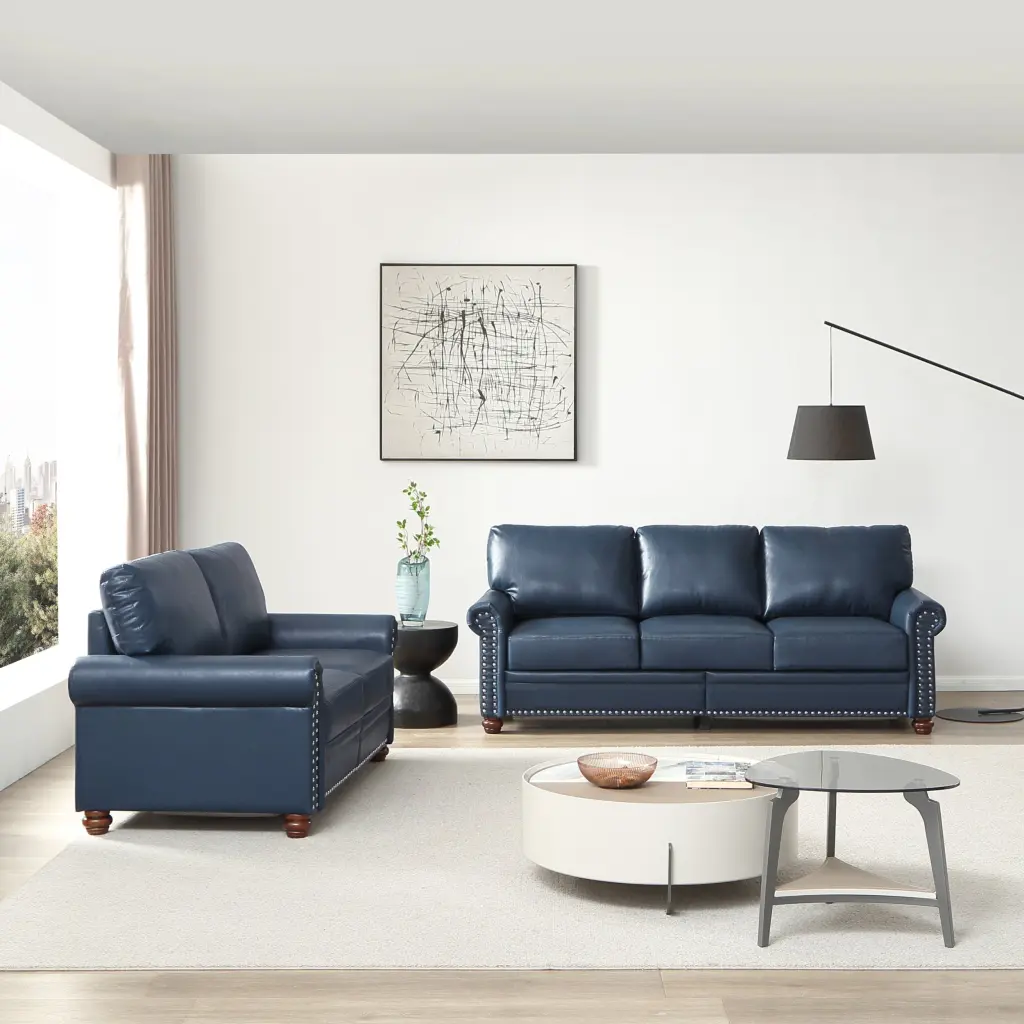 Navy Blue Faux Leather Sectional Sofa Storage 2 3 Seater hdf store
