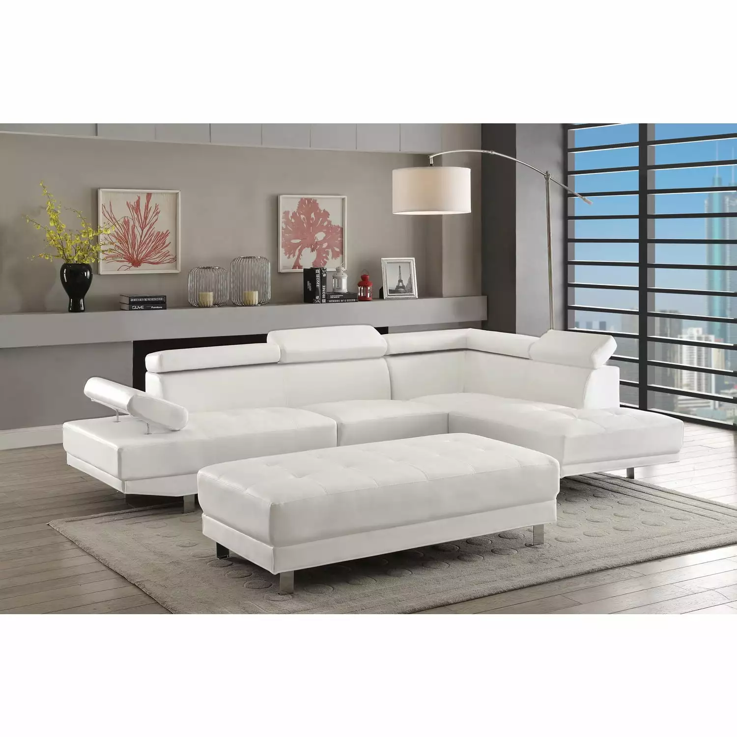 Homestock City Chic G449-SC White Sectional Sofa 2 Boxes