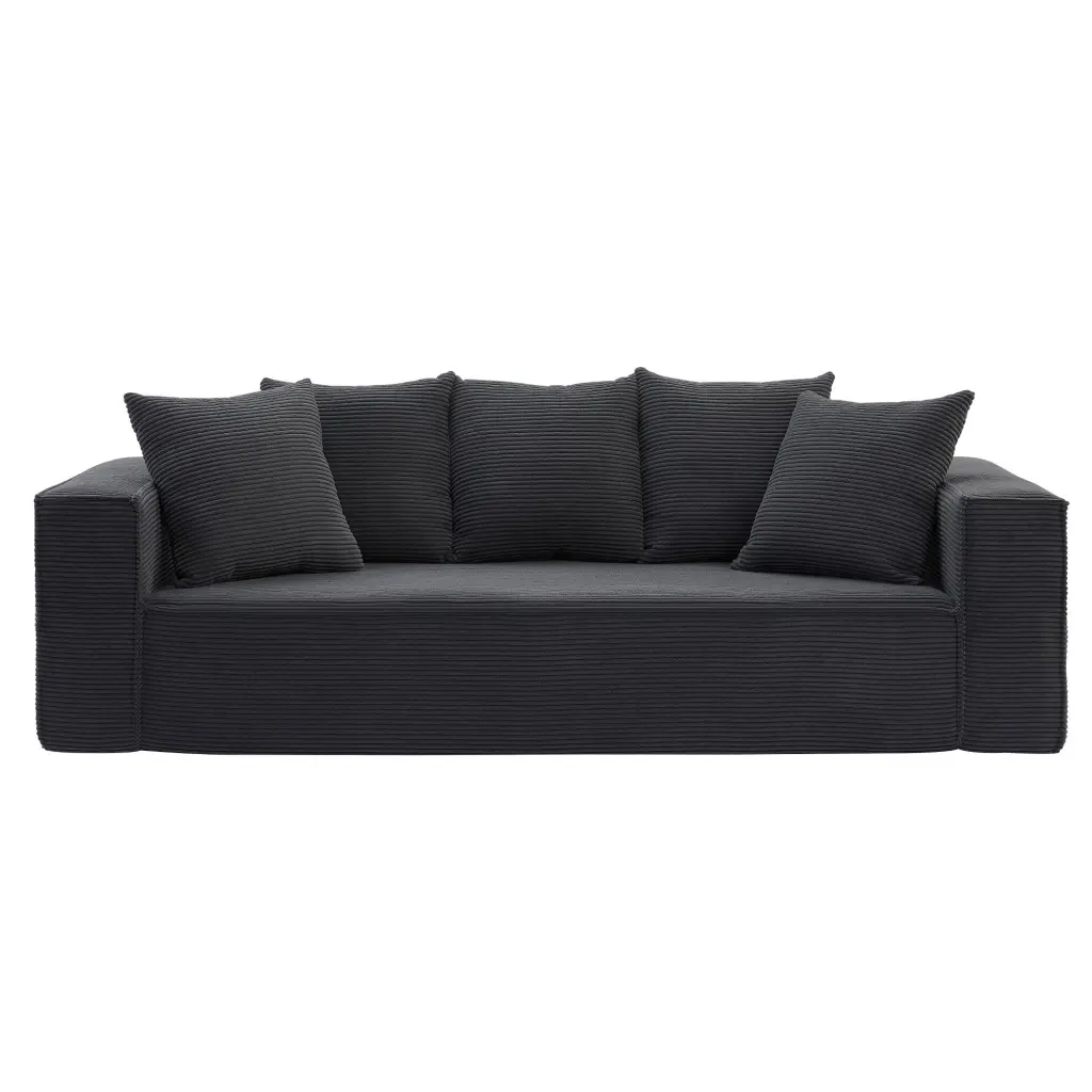 88.97 Inch Soft Corduroy Upholstery Simplifyd Design Sofa 5 Pillows justone interior