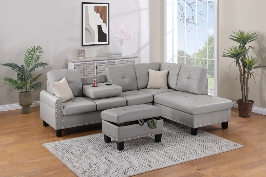 Grey Faux Leather 3 Piece Sectional Sofa Set Living Room kanepe