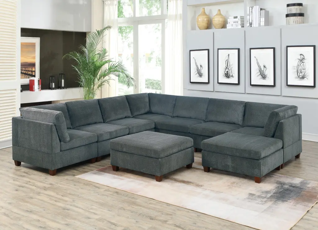 Living Room Furniture Grey Chenille Modular Sectional 9Pc Set Large Family kanepe