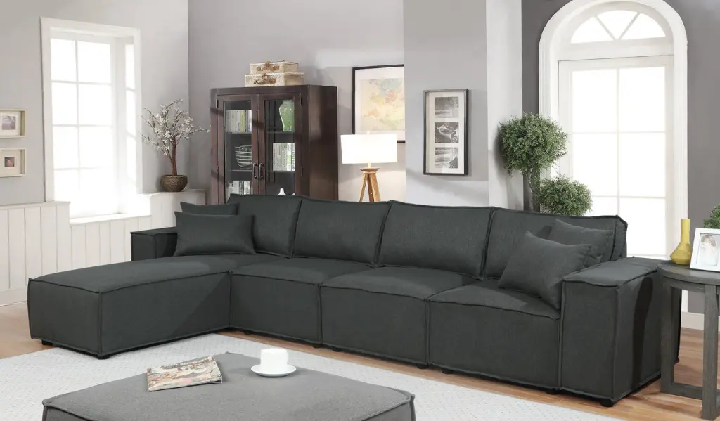 Ermont 132 Sofa Reversible Chaise Dark Gray Linen Sectional lilola home