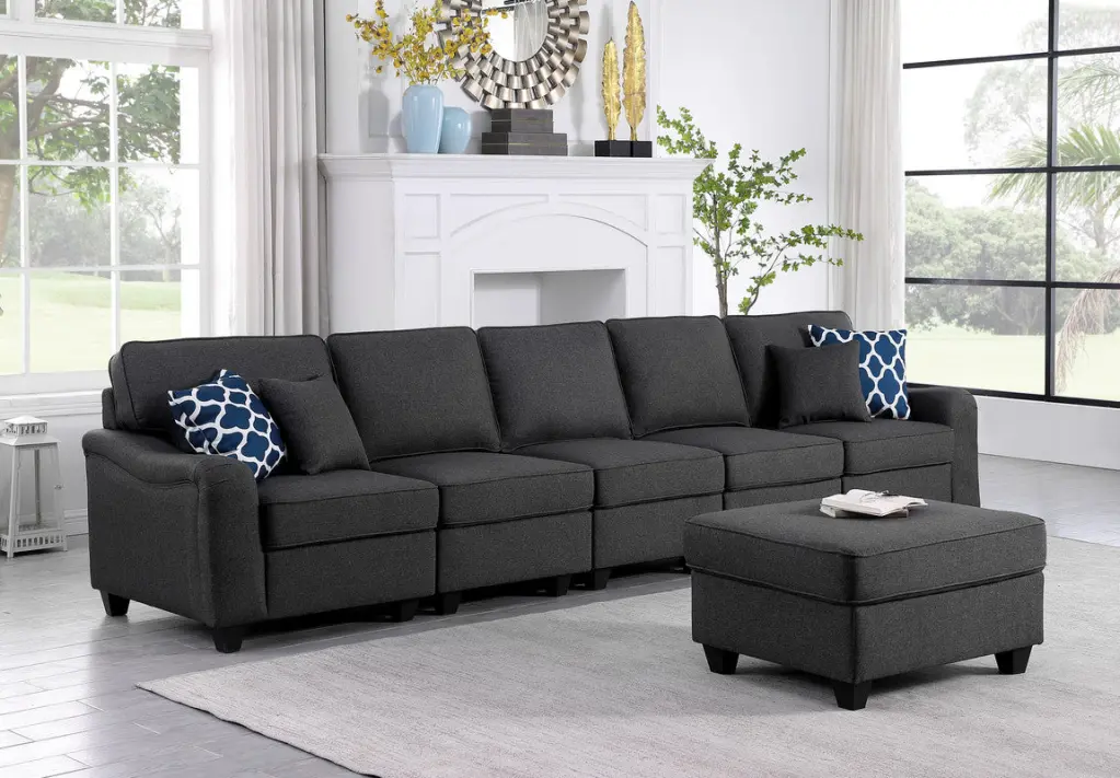 Leo 145 Dark Gray Linen 6 Seater Sofa and Ottoman Large Living Rooms lilola home