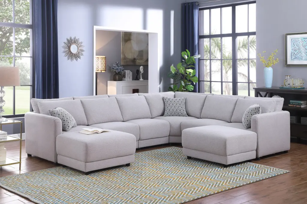 Penelope 120 Inch Light Gray Linen Fabric Modular Sectional Sofa 8 Piece lilola home