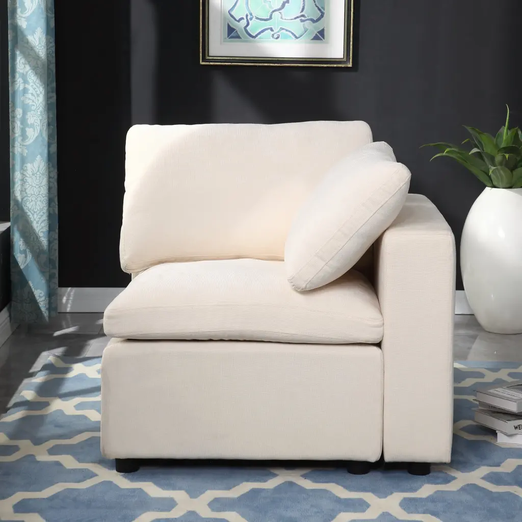 Modular Sectional Sofa Set Right Facing Armchair Chenille Beige meiting furniture