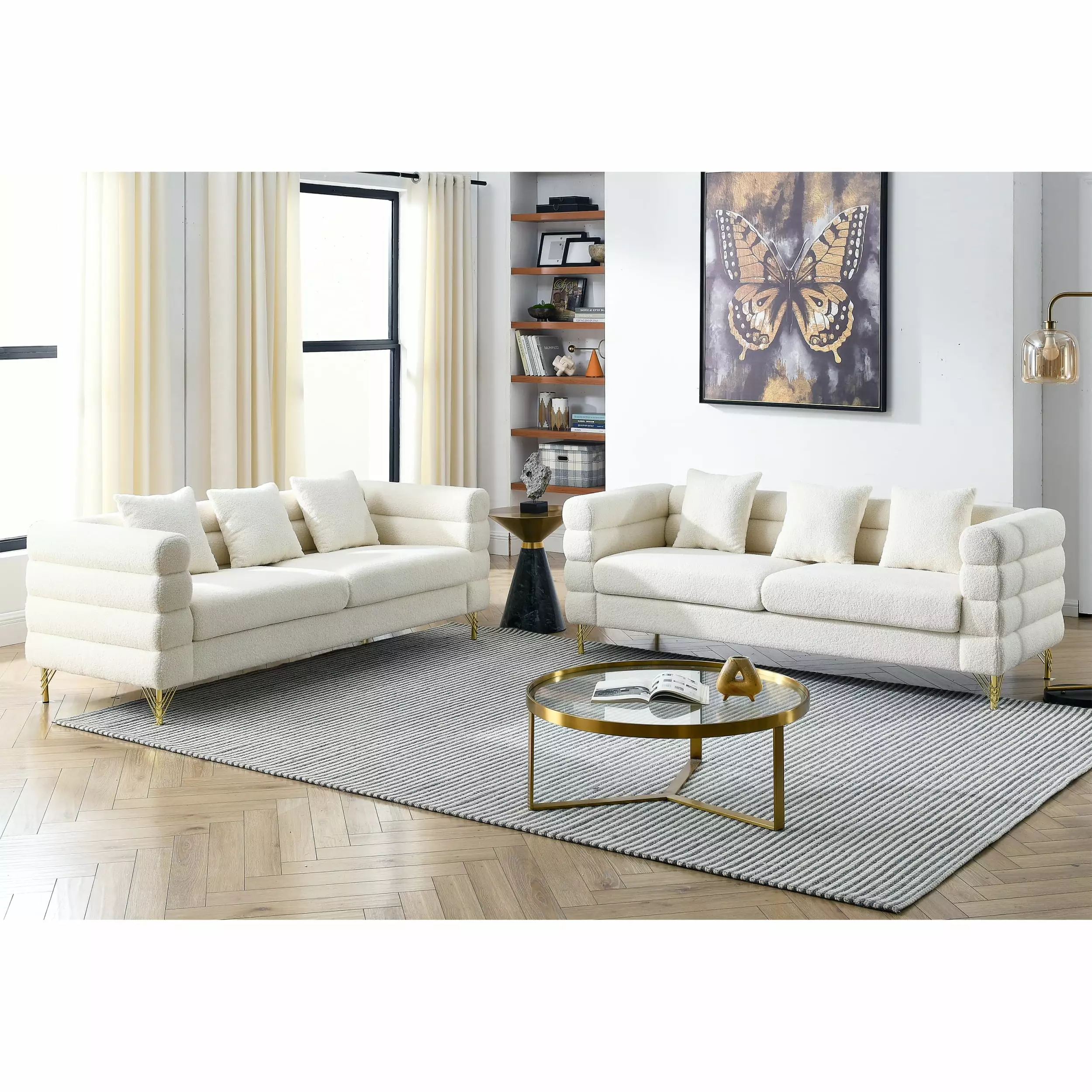 3-Seater and Combination Sofa White Teddy Fabric Modern Living Room Miekor