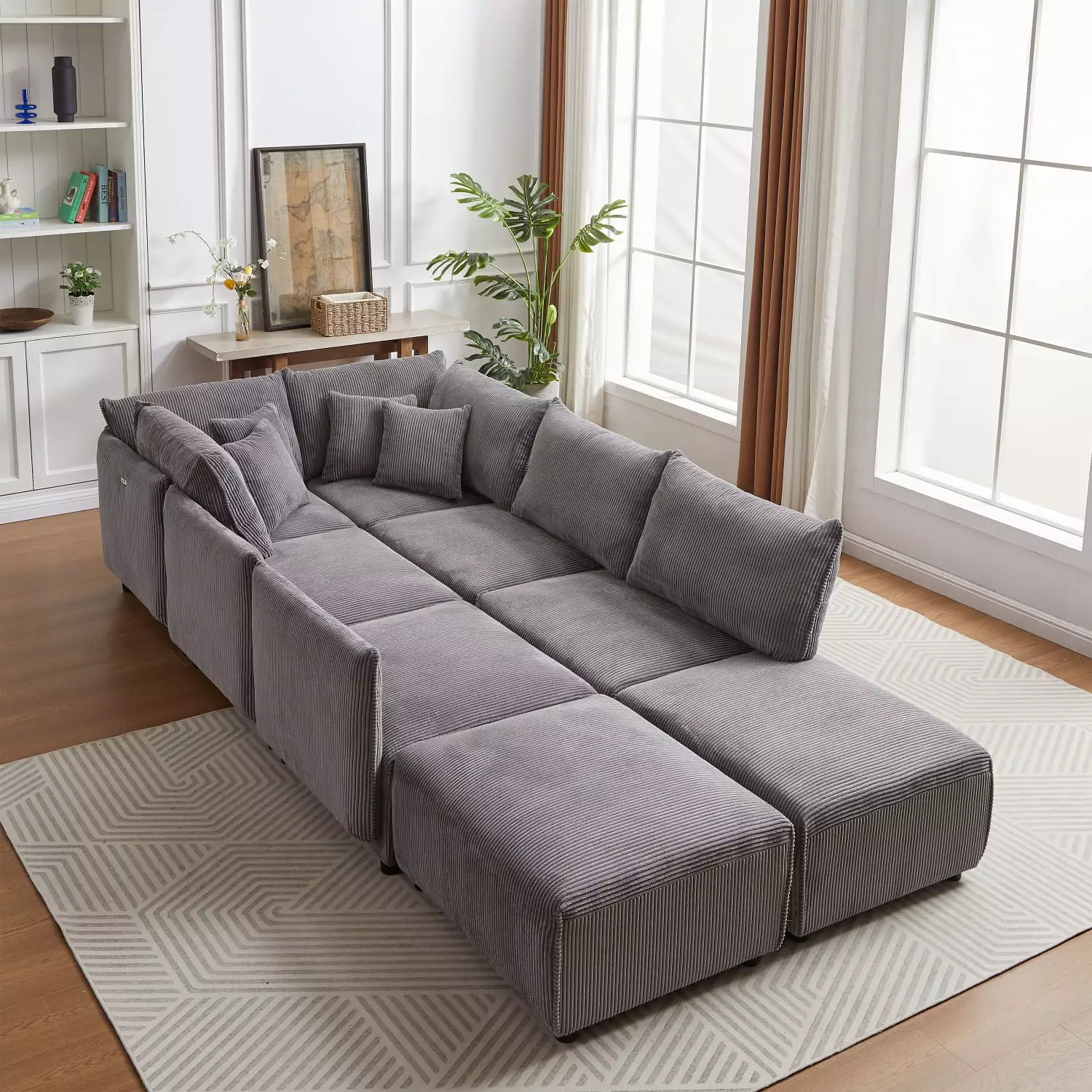 Miekor Furniture Modern Minimalist Corduroy Combination Sofa USB Charging Ports Gray