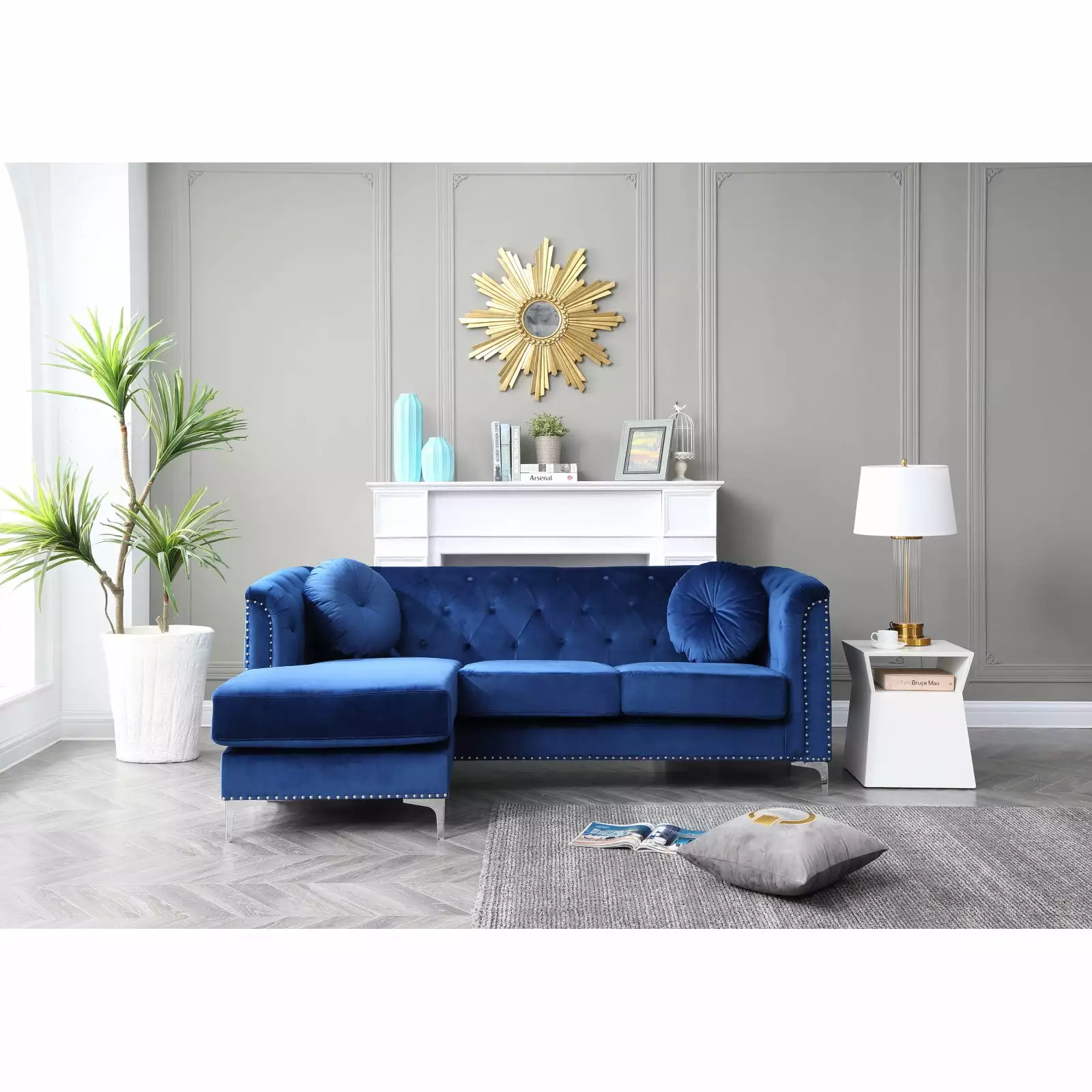Miekor Furniture Pompano G781B-SC Navy Blue Sofa Chaise 3-Piece Set