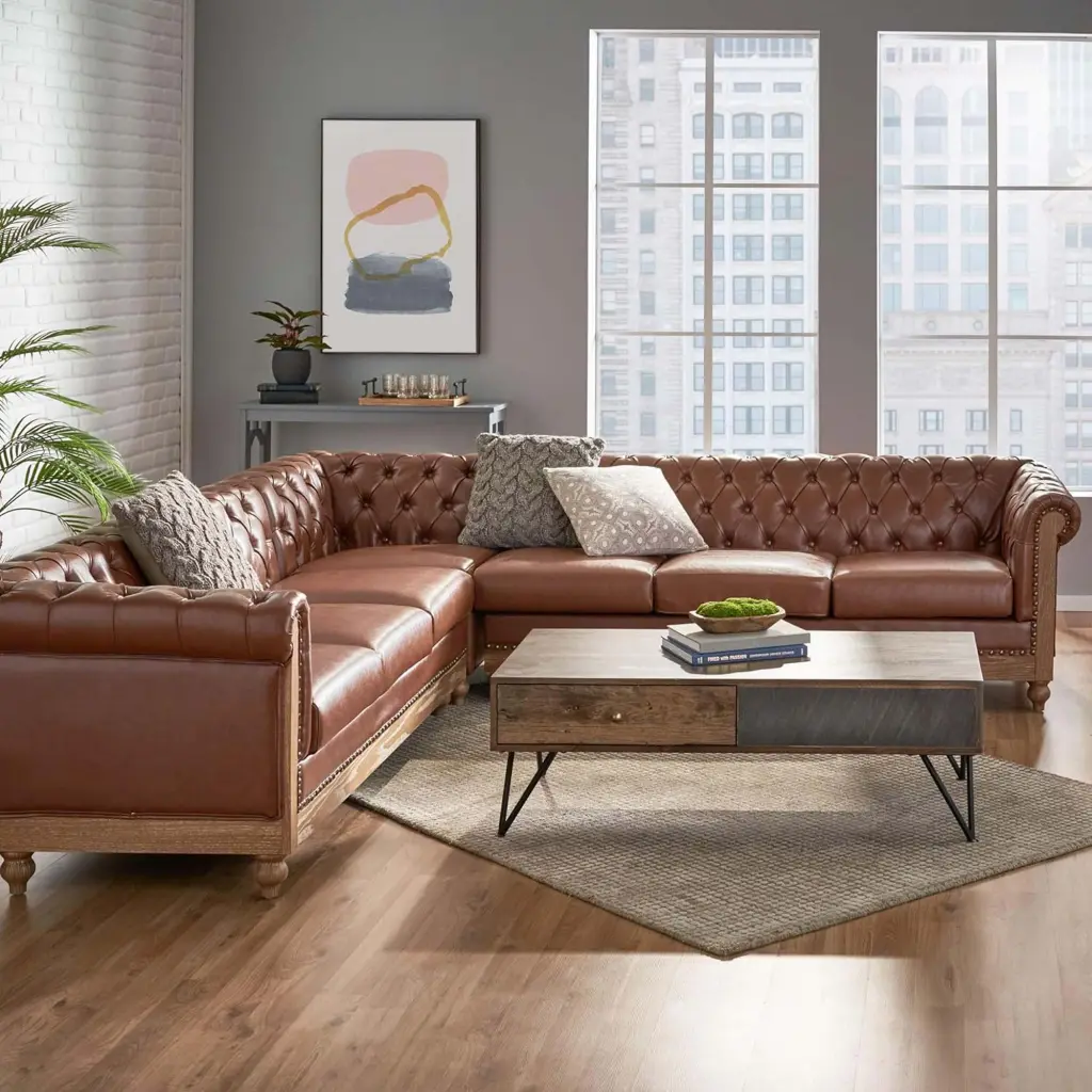 Mirod Comfy Large Sectional Sofa Wooden Legs Retro Style Living Room nh-mirod