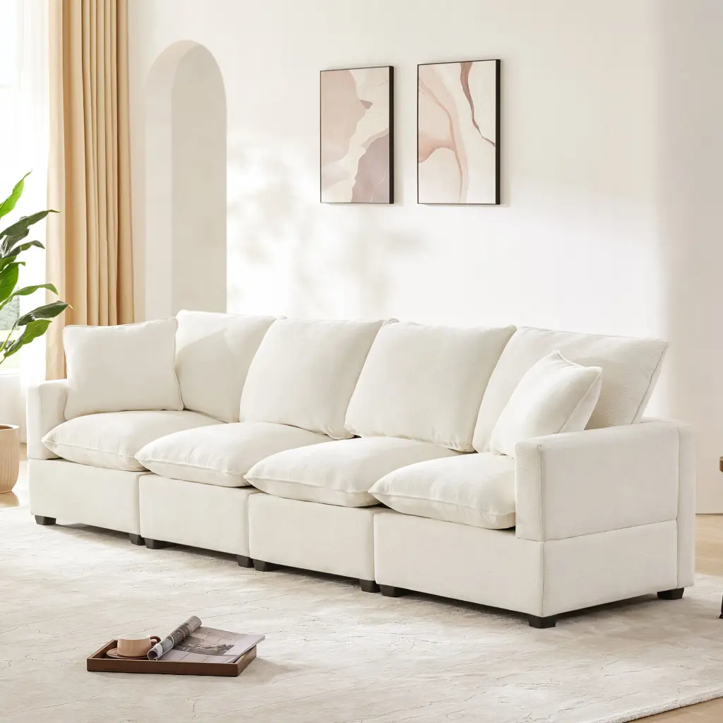 110*29" Modern Modular Sofa, 4 Seat Chenille Sectional Couch Set Recliner rnb