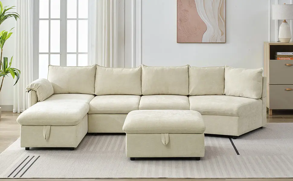 146.9 Inch Sectional Sofa Couch Pull Out Sofa Bed Movable Chaise rnb