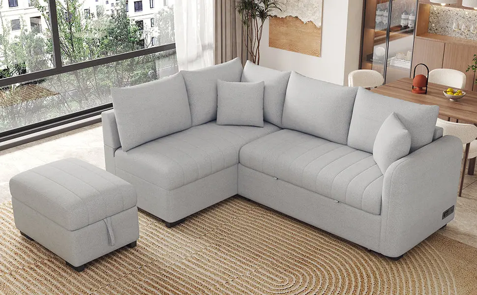 82.6 Inch L Influenced Sectional Pull Out Sofa Bed Sleeper Sofa Two Usb Ports rnb