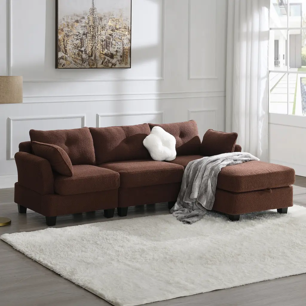 92x63 Inch Modern Teddy Velvet Sectional Sofa Charging Ports On Each Side Luxury Couch rnb