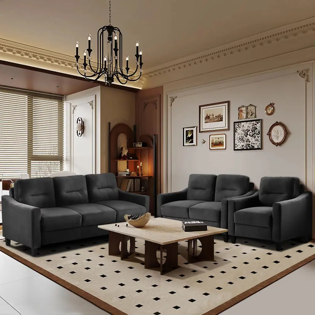 Couch Cozy Sectional Couches Set 1 2 3 Seater Black Velvet Wood Frame samhao
