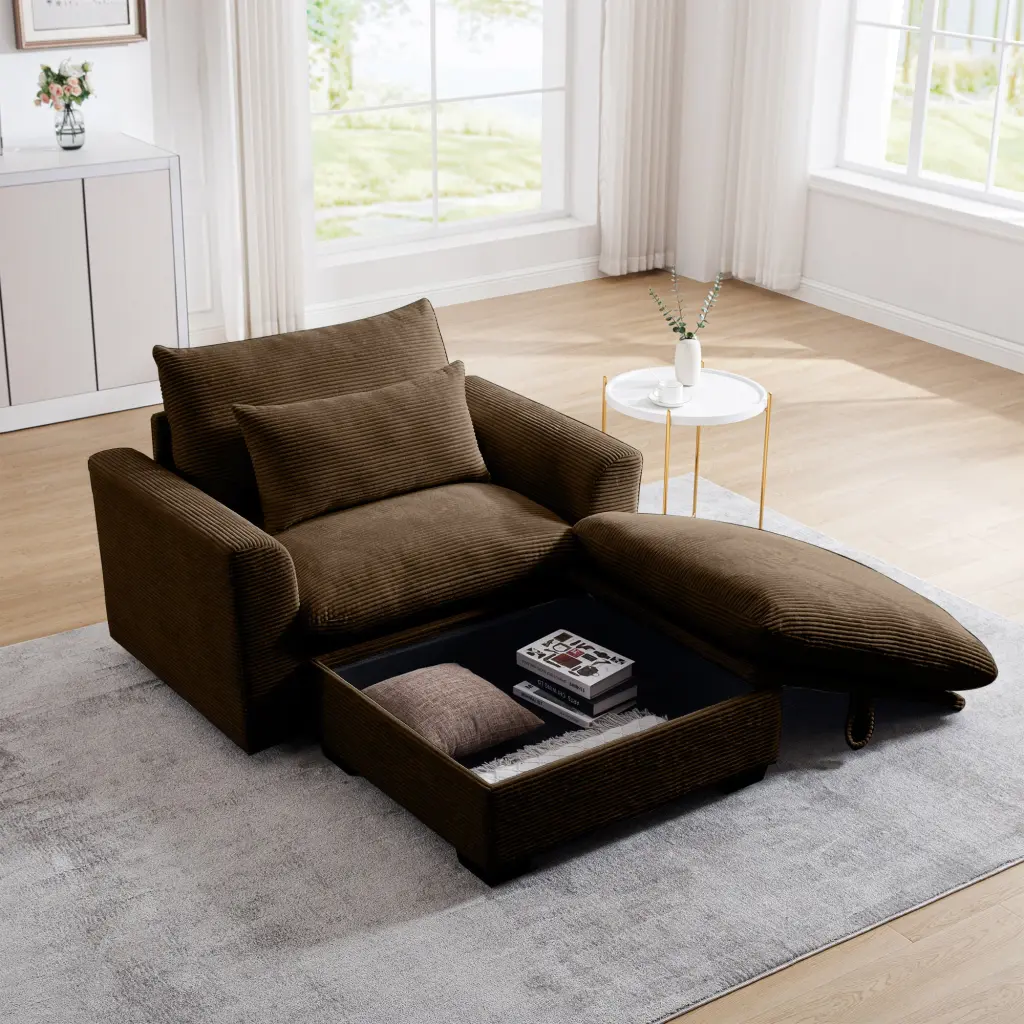 Brown Corduroy Modular Sofa Storage Ottoman Couch Living Room ui furniture