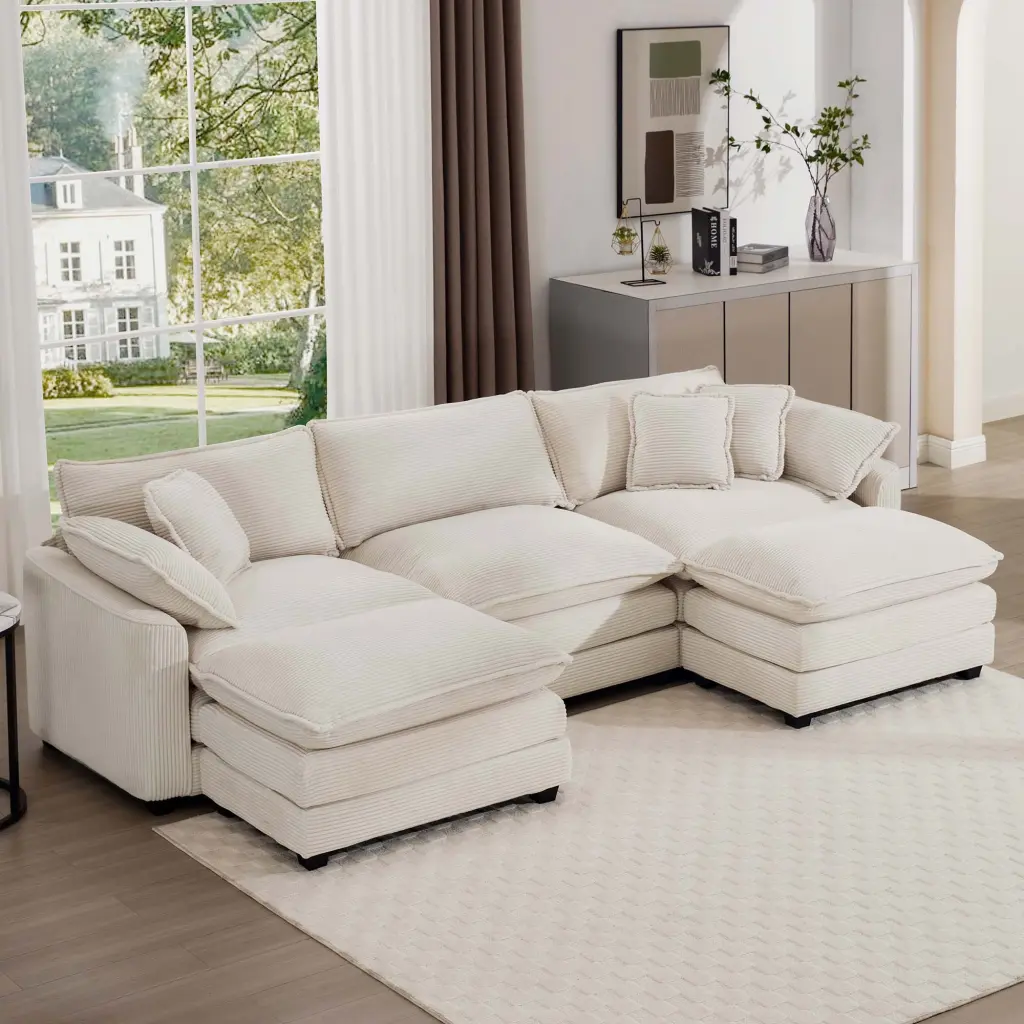 Oversized Modular Cushion Sofa Ottomans Comfy Upholstered U Shape Sectional ui furniture