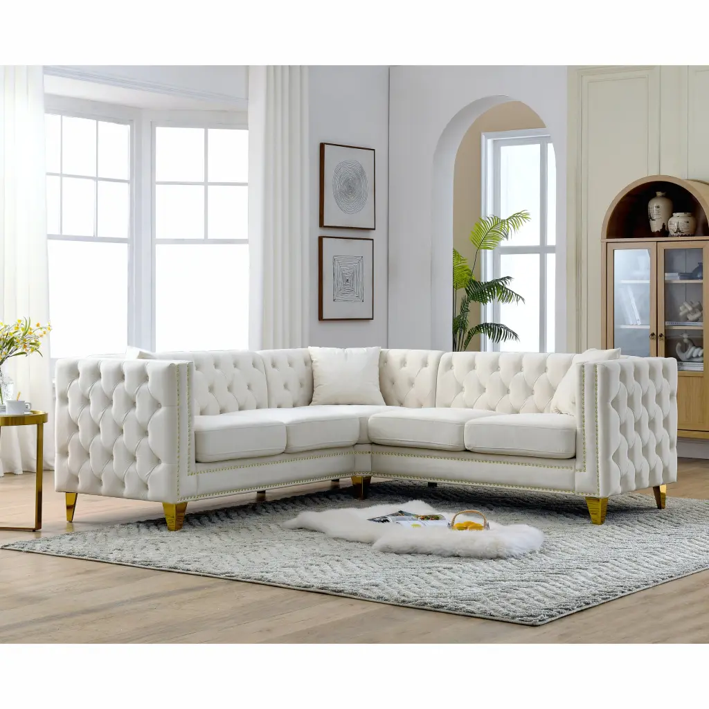 82.2 Inch Velvet Corner Sofa L Shaped Sectional Couch 5 Seater Corner Sofa welike furniture
