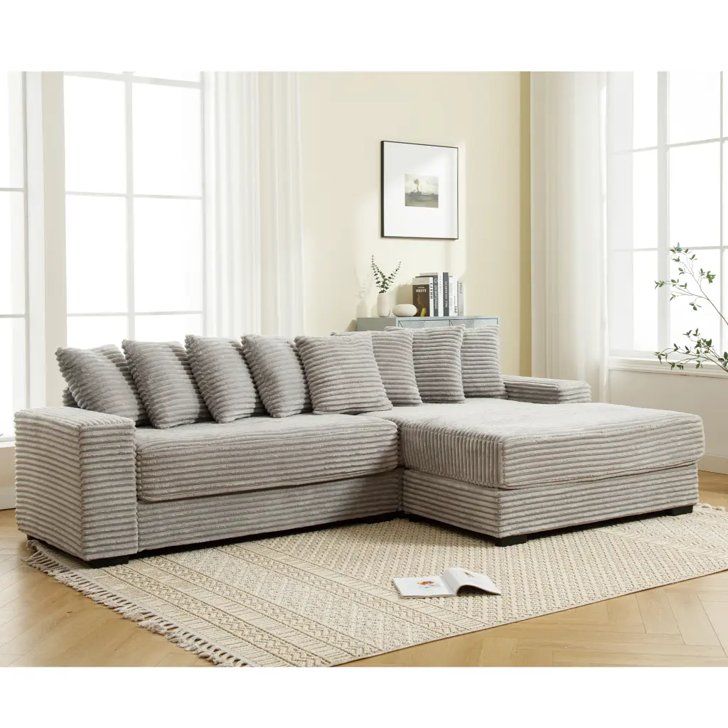 Oversized Two Piece Couches L Shaped Sofa Corduroy Right Chaise wf-furniture