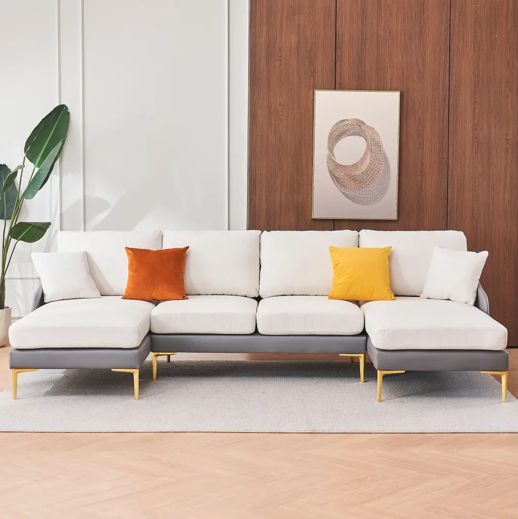 Modern Large Area Linen Leathaire Fabric Color Matching Segmented Sofa xr-1361