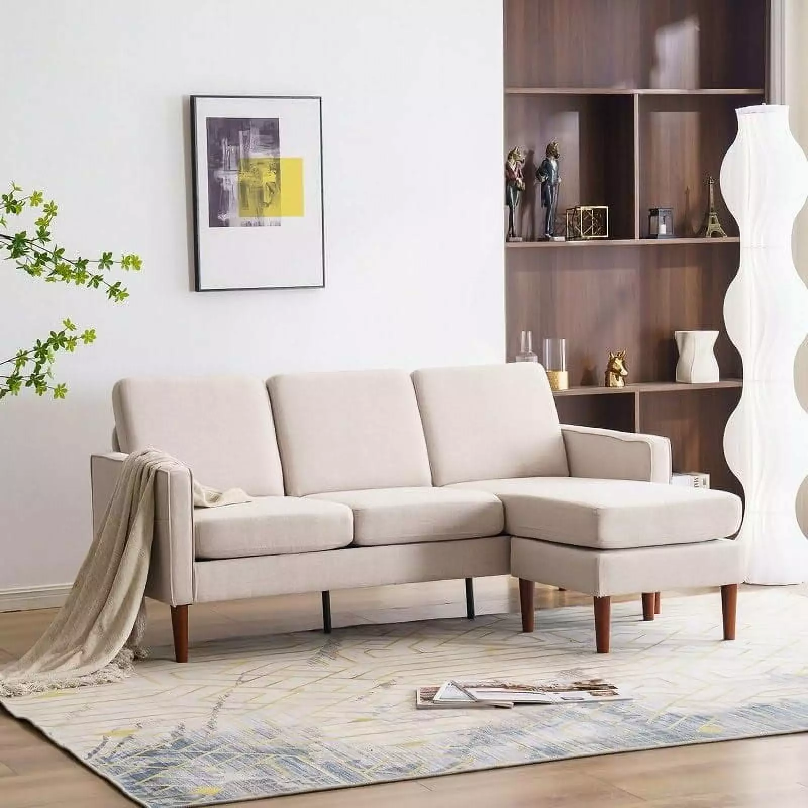 71.65 Inch Linen American Armrest 3-Person Modular Sofa Concubine Pedal Beige YANG97