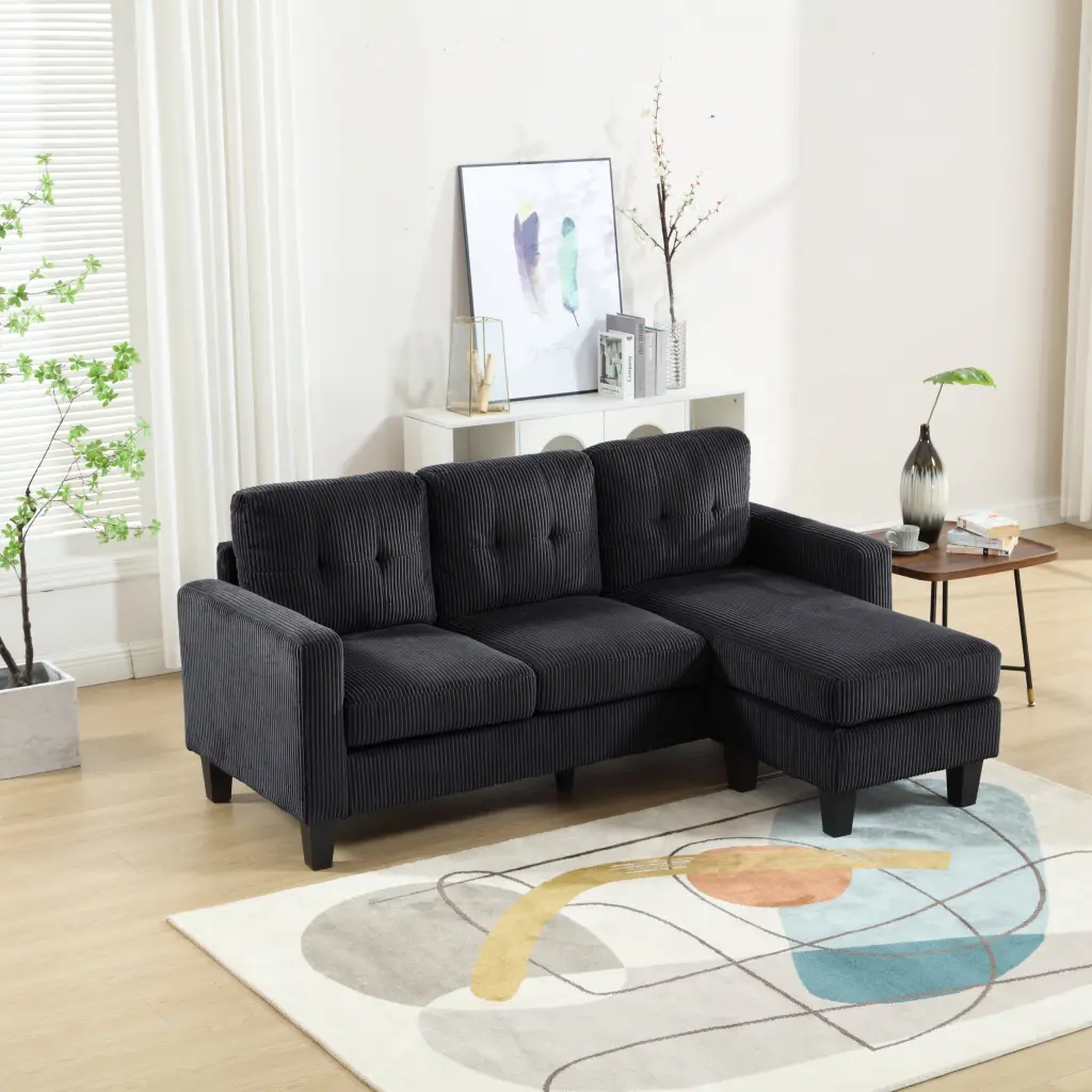 Velvet Sectional Couch Ottoman Small Apartments Blue Influenced Sofa campcraft-w1598