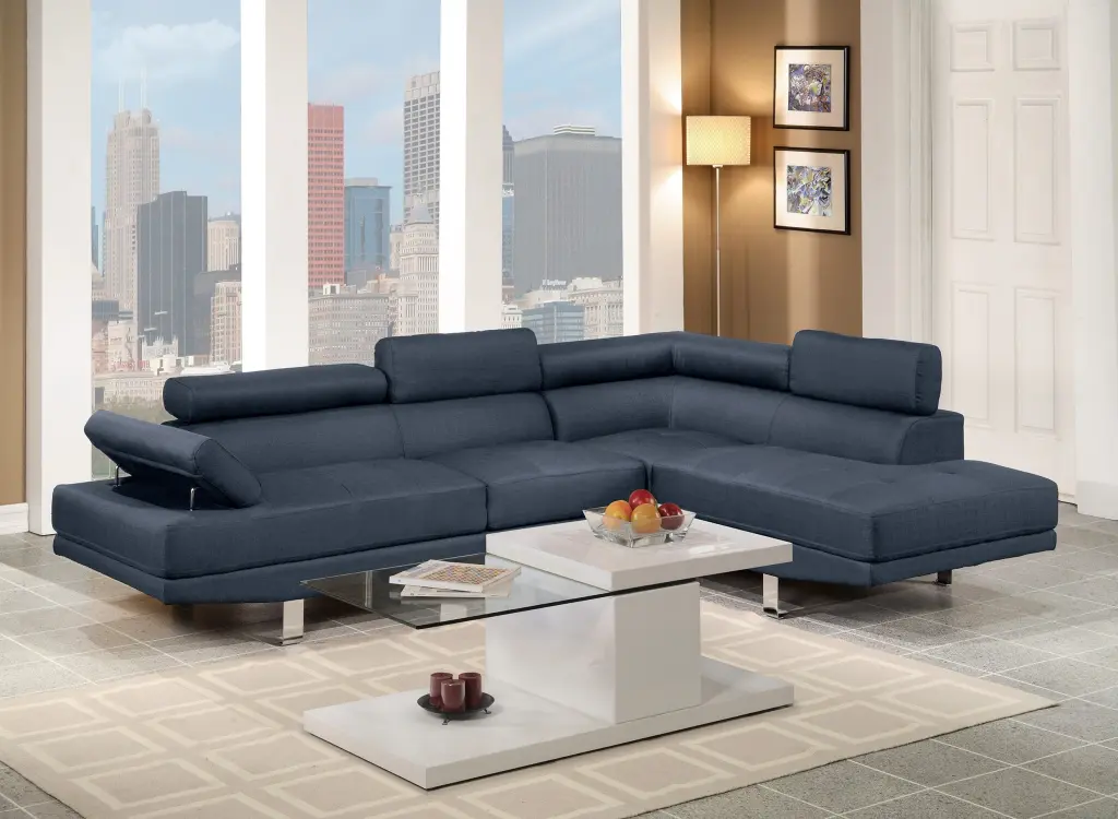 Dark Blue Color Sectional Living Room Furniture Linen Like Fabric Adjustable Design kanepe