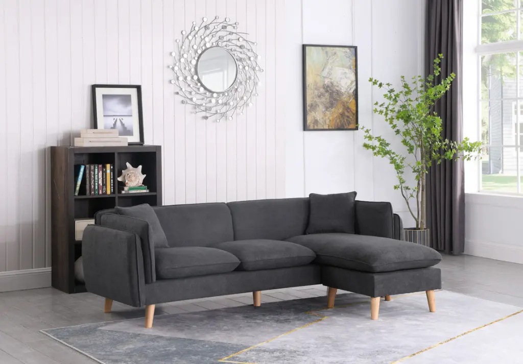 Brayden 86.5 Inch Dark Gray Fabric Sectional Sofa Chaise lilola home