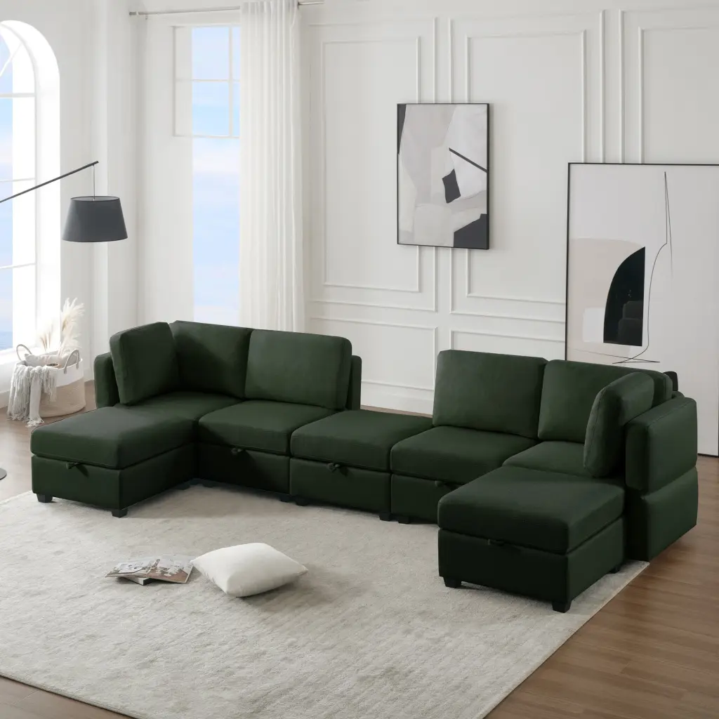 Modular Sectional Sofa U Shaped Sectional Couch Ottoman 7 Seat ui furniture