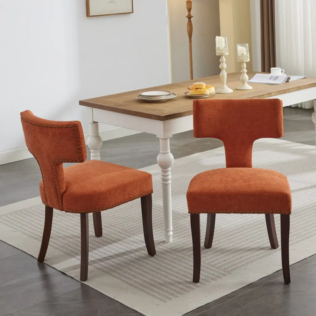 Mid Century Modern Dining Chairs Set 2 Farmhouse Linen Fabric Upholstered a-a furniture