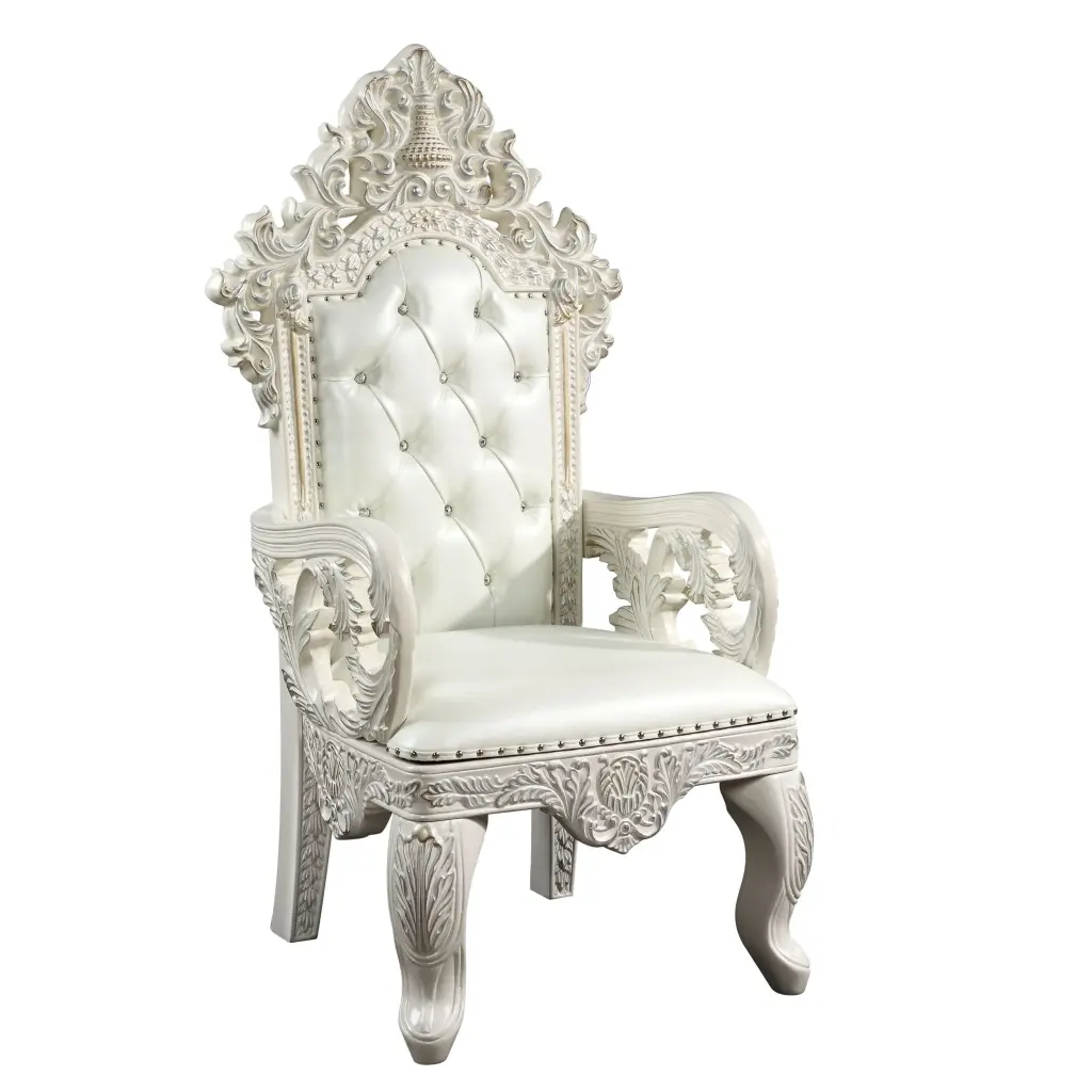 Adara Arm Chair Set 2 Pearl White PU & Antique White Finish Modern Living Room Chairs acme onsite store