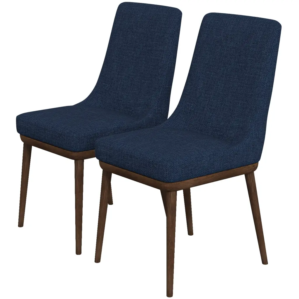 Kate Mid Century Modern Dining Chair Set 2 Blue Fabric Upholstered Chairs ashcroft furniture