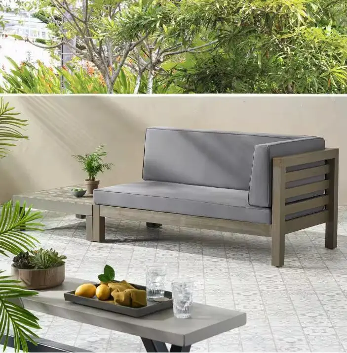 Oana Dark Grey Acacia Wood Right Corner Bench and Coffee Table Modern Set nh-gardenpara