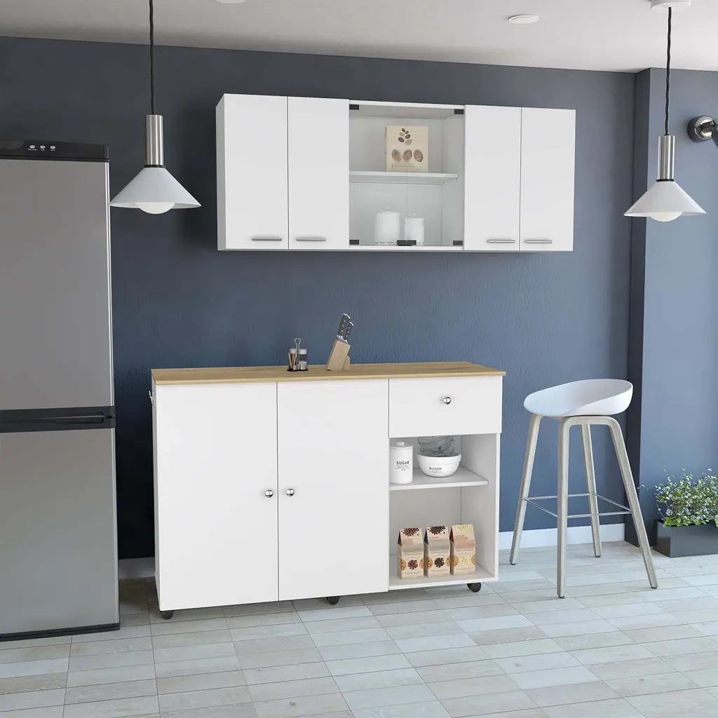 2 Piece Kitchen Set Kitchen Island Cart 150 Wall Cabinet Glass White rta mubles colombia