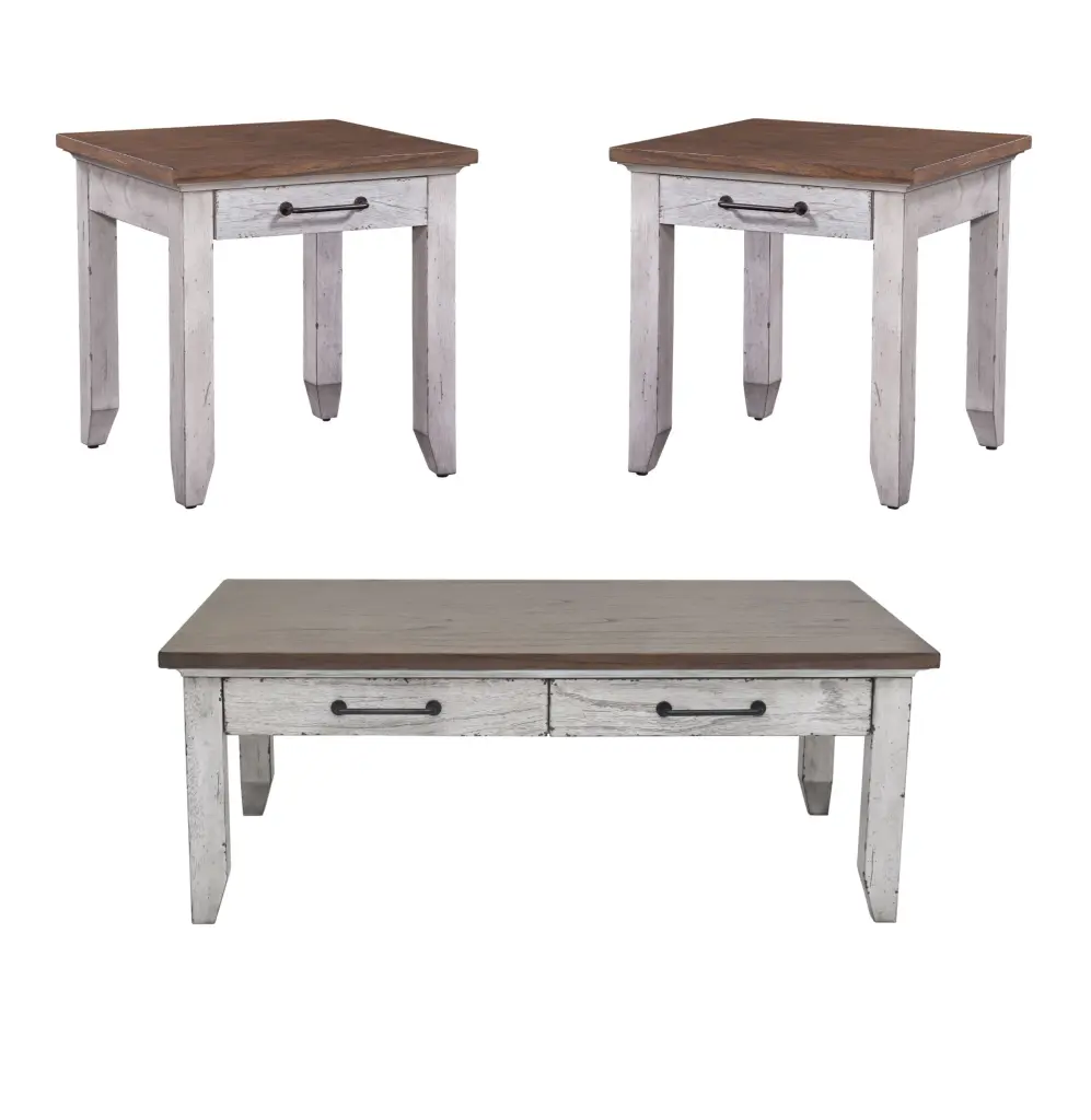 Bear Creek 3 Piece Two End & One Coffee White White Wood steve silver furniture