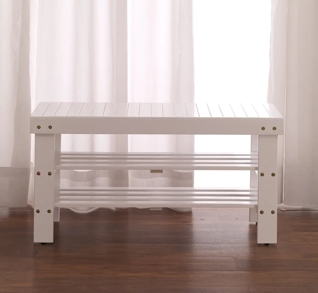 Pina Standard Solid Wood Shoe Bench White Finish Entryway Storage Furniture hz