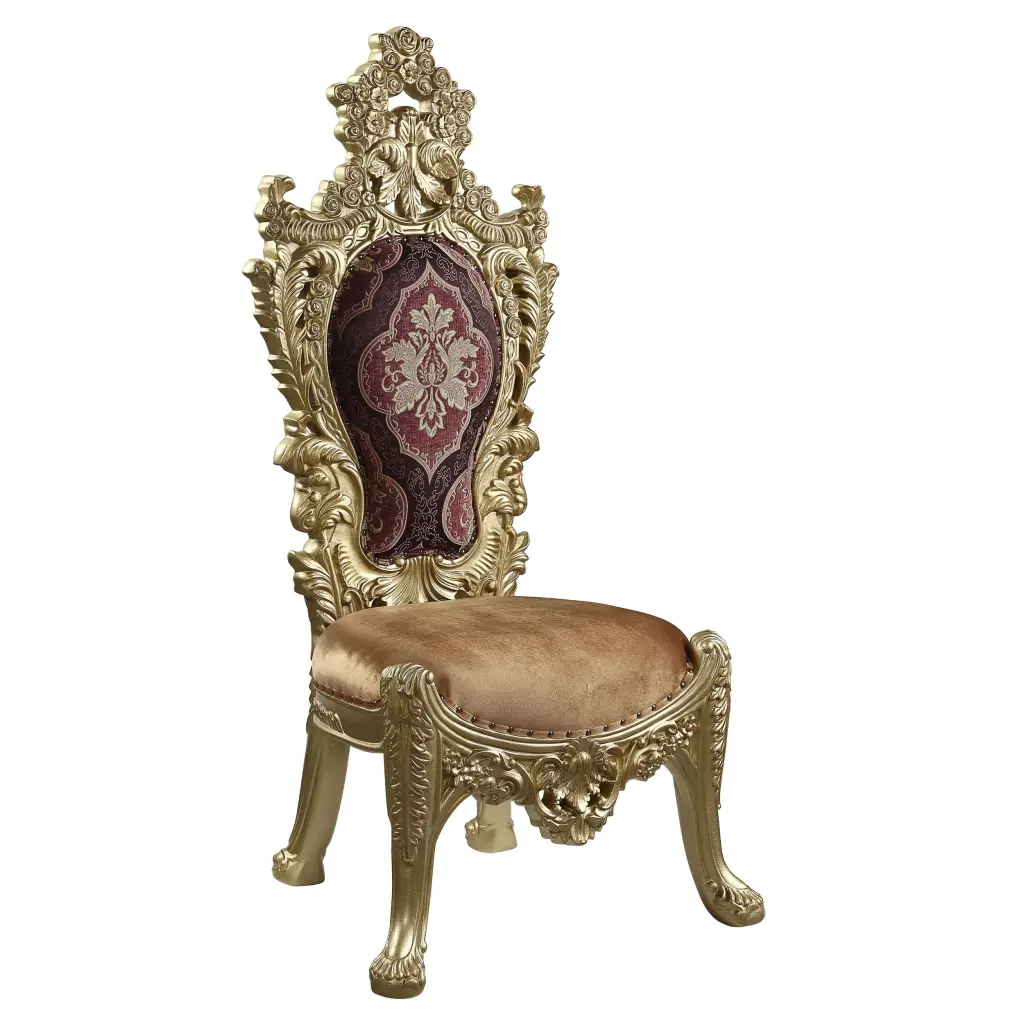 Bernadette Side Chair Set 2 Pattern Fabric & Gold Finish Modern Dining Chairs acme onsite store