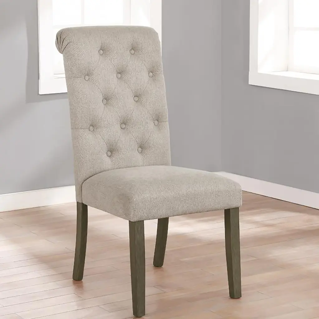Beige and Rustic Brown Tufted Back Side Chair Set 2 Dining Chairs furniture max