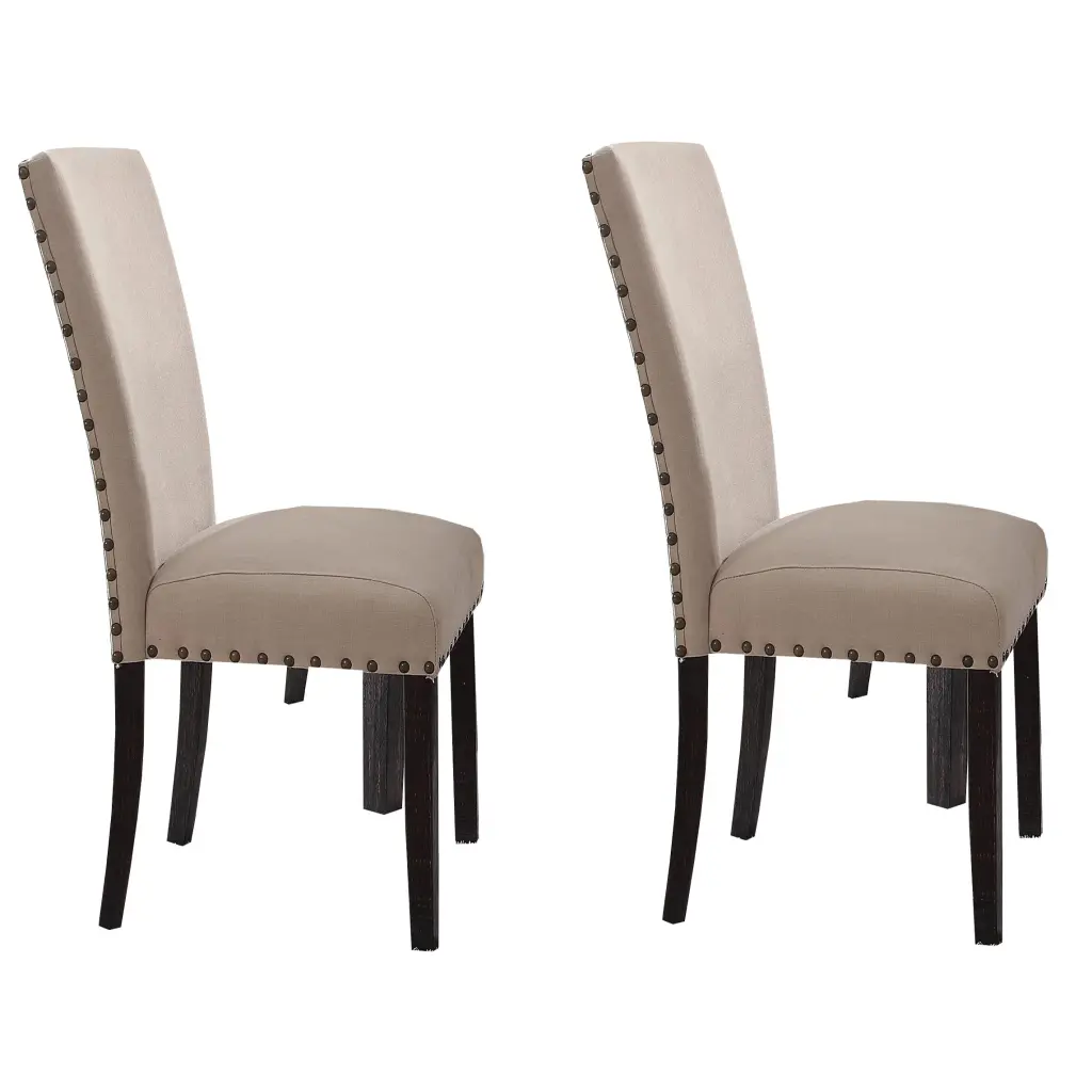 Beige And Salvage Dark Oak Upholstery Side Chair Set 2 Dining Room furniture max