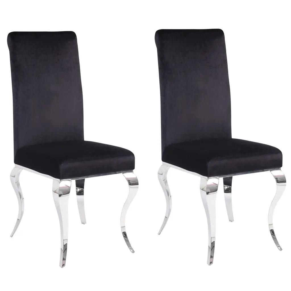 Black and Chrome Tight Back Side Chairs Set 2 Solid Black and Silver furniture max