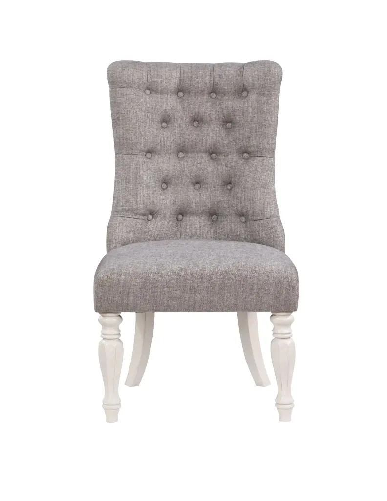 Set 2 Grey and Antique White Side Chairs Tufted Back Solid Grey furniture max