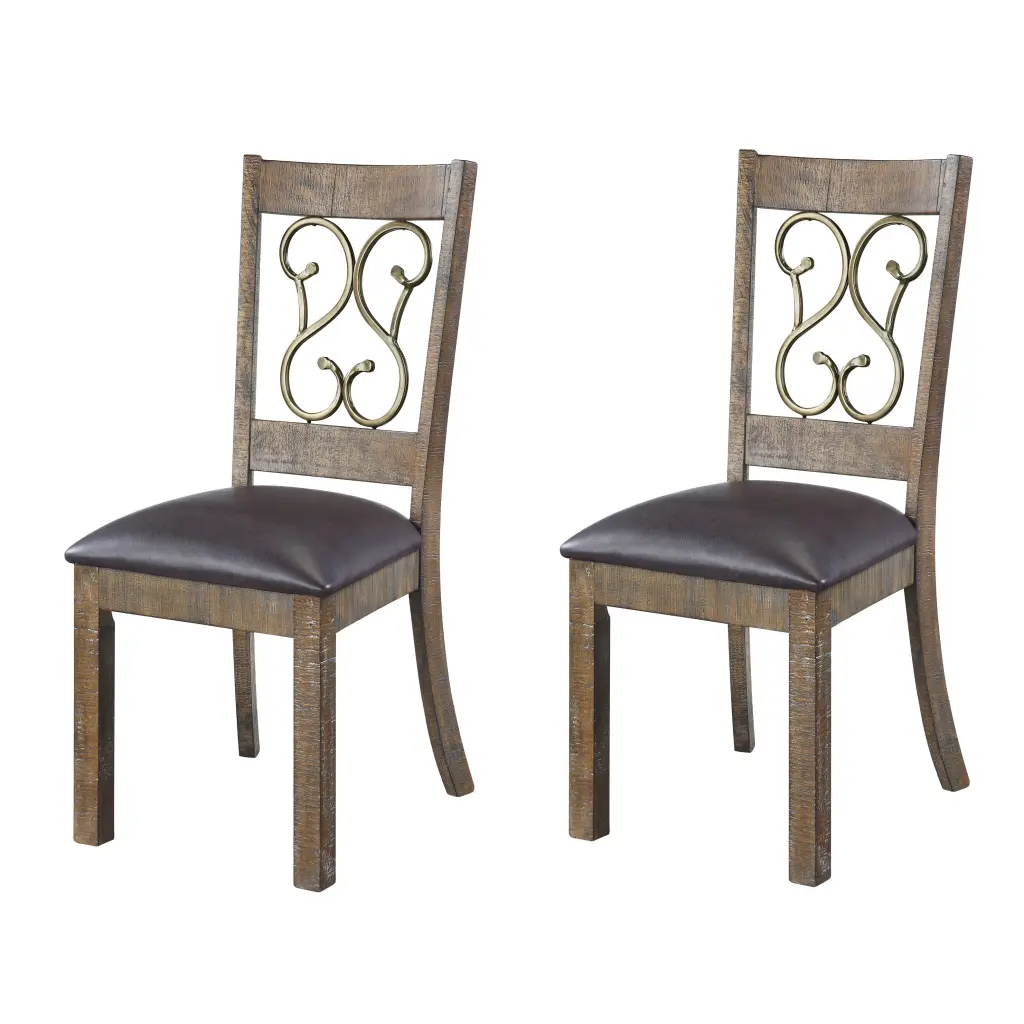 Weathered Cherry and Black Open Back Side Chairs Set 2 Natural Wood Dining Chairs furniture max