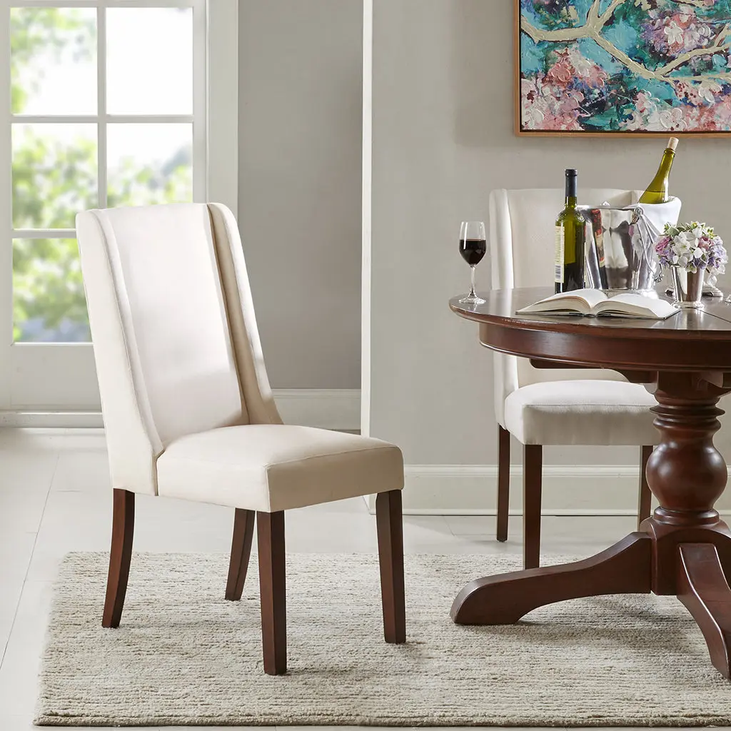 Brody Wing Dining Chair Set 2 Cream Polyester Upholstered Side Chairs jla