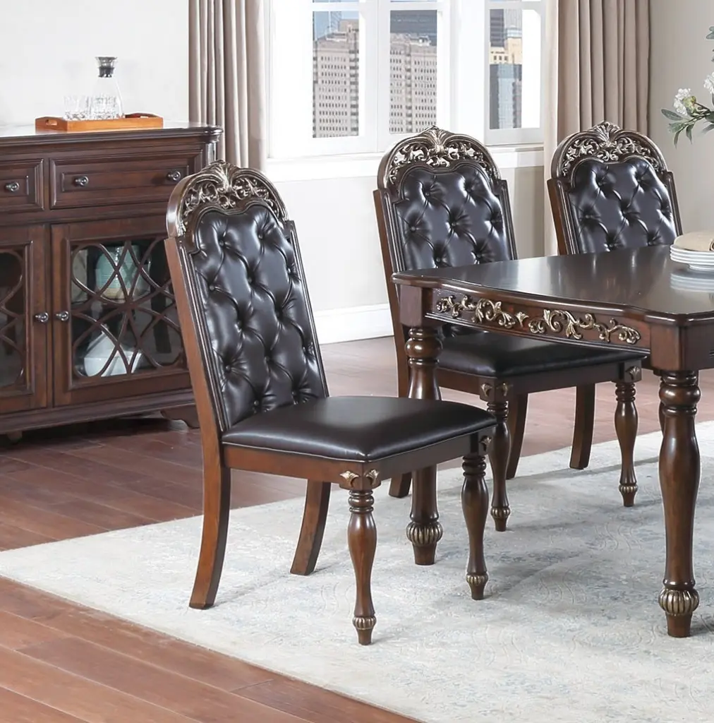 Majestic Formal Set 2 Side Chairs Brown Finish Rubberwood Dining Room Seating kanepe