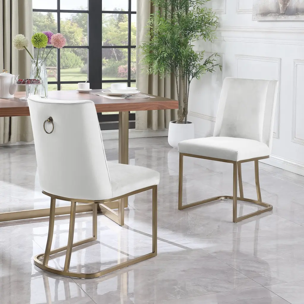 Set 2 Velvet Upholstered Dining Side Chairs Gold Metal Legs woker furniture