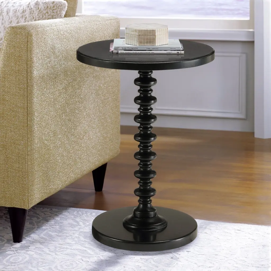 Black Round Wooden Side Table Traditional Living Room furniture max