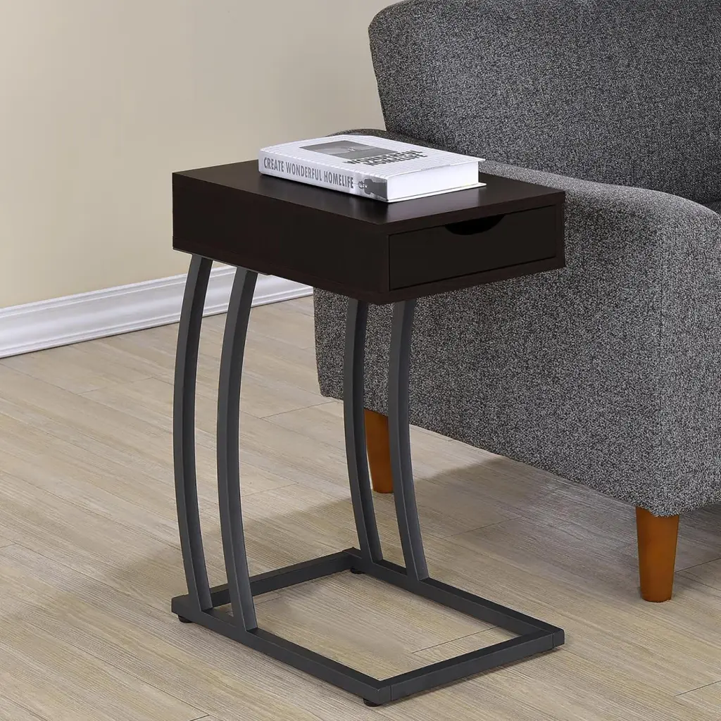 Cappuccino And Gunmetal Hi Tech Accent Table Brown Outlet Constructed Side Table furniture max