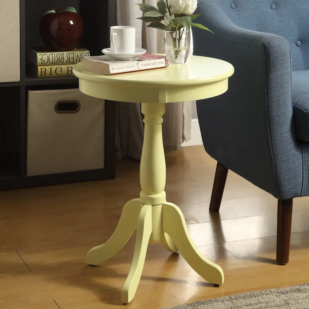 Light Yellow Side Table Turned Pedestal Living Room Accent Table furniture max